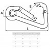 MOUSQUETON ŒIL ALPIN ASYMÉTRIQUE INOX A4 CÂBLE CHAINE DIMENSIONS