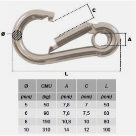 MOUSQUETON ALPIN À ŒIL – FORME C – ACIER – Ø5 À Ø10 MM – DIN 5299 – SÉRIE TECHNIQUE