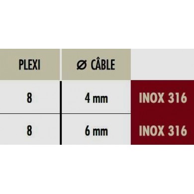 CONNECTEUR INOX POUR CABLE Ø4/6 FIXATION SUR PLEXI 8MM 