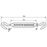 TENDEUR INOX 316 À 2 CROCHETS ACIER INOXYDABLE M5 À M20 COTES