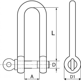 MANILLE DROITE LONGUE INOX A4 AVEC PITON À ŒIL Ø4 A Ø12