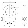 MANILLE LYRE INOX 316 À PITON À ŒIL Ø4 À Ø19 CMU 90 KG À 1.6 T DIMENSIONS