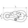 MOUSQUETON À ŒIL AVEC VIS DE SÉCURITÉ INOX Ø5 À Ø12 DIMENSIONS