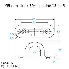 ANNEAU PLATINE ÉTROITE FIXATION CÂBLE INOX 304 316 M3591