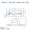 ANNEAU PLATINE ETROITE FIXATION CABLE INOX 304 316 - www.esse.fr