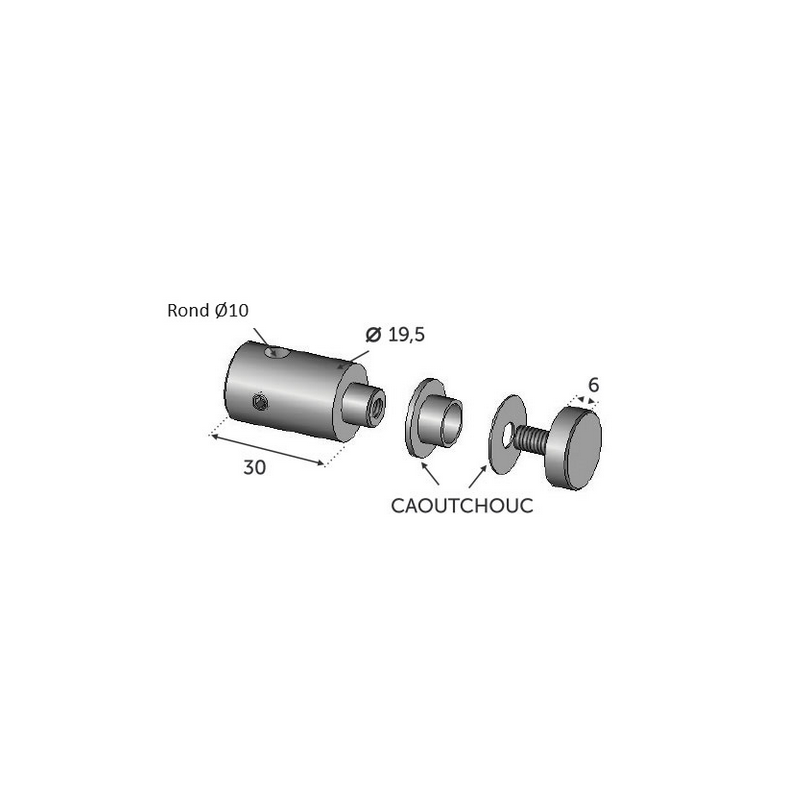 CONNECTEUR ROND Ø10 INOX 316 FIXATION PLEX 8MM - www.esse.fr