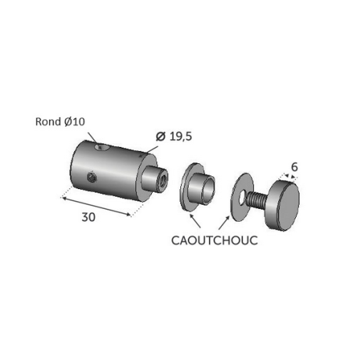 CONNECTEUR ROND Ø10 INOX 316 FIXATION PLEX 8MM - www.esse.fr