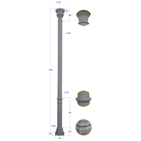 Colonne Fonte Octogonale H3180 mm – Base Ø235 mm – 3000 KG | Esse